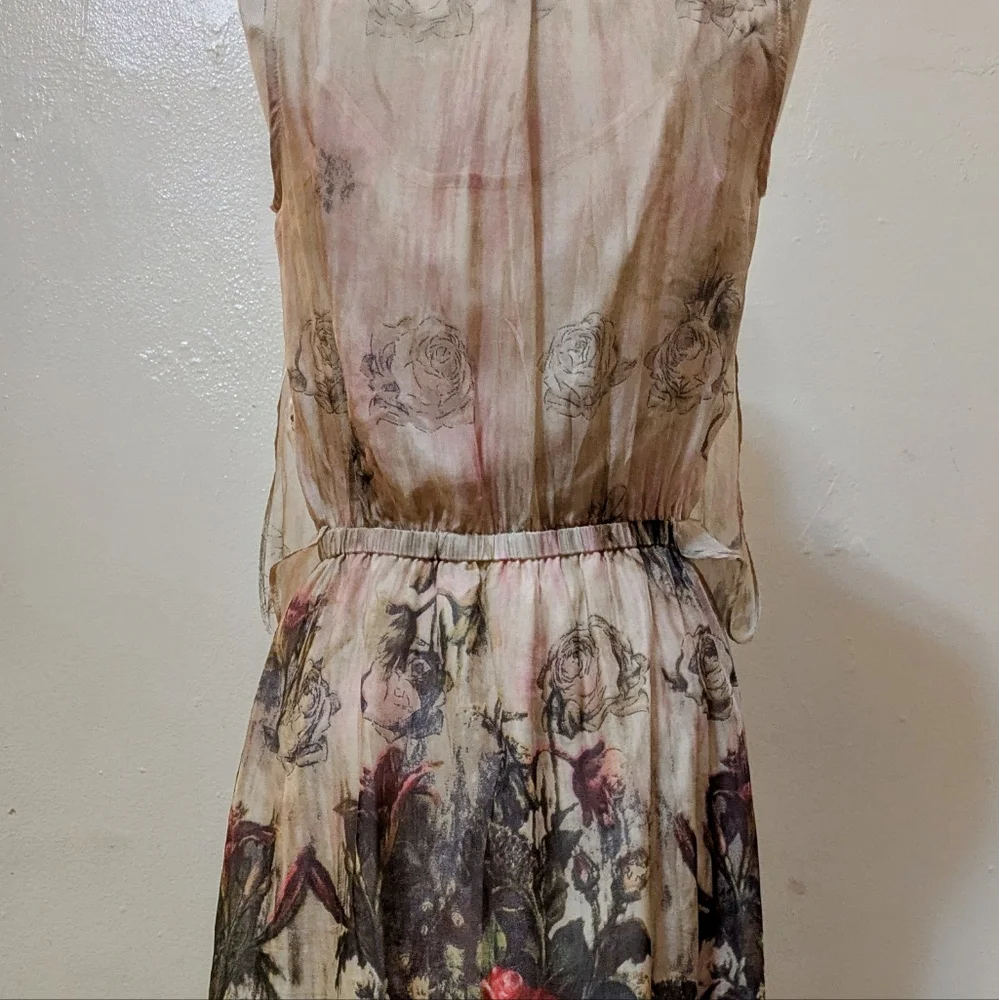 Queen Mulock Floral Silk Midi Rose Print Dress - Size S - Picture 14 of 14